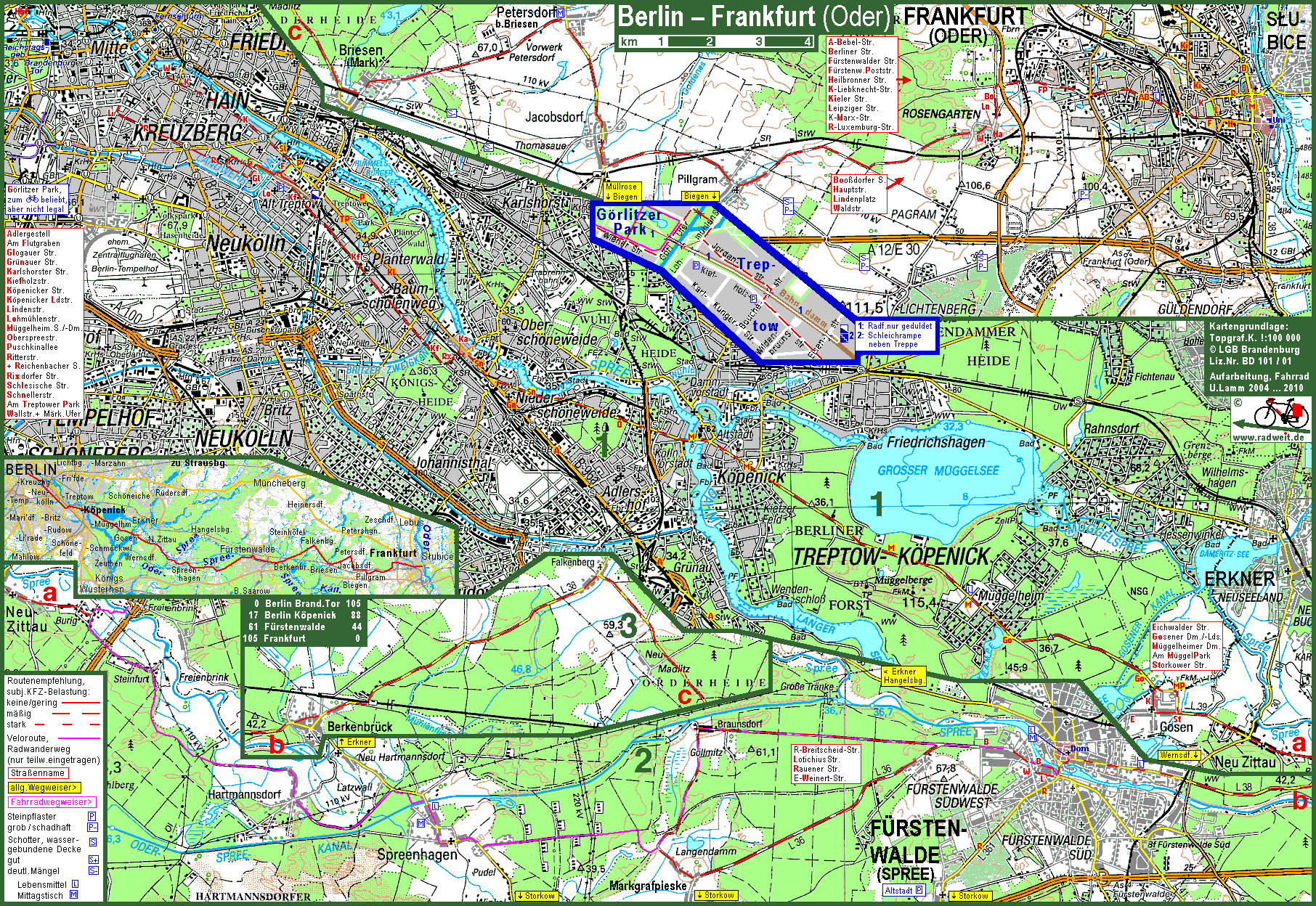 radweit Berlin Frankfurt (Oder) per Fahrrad, Karte der
