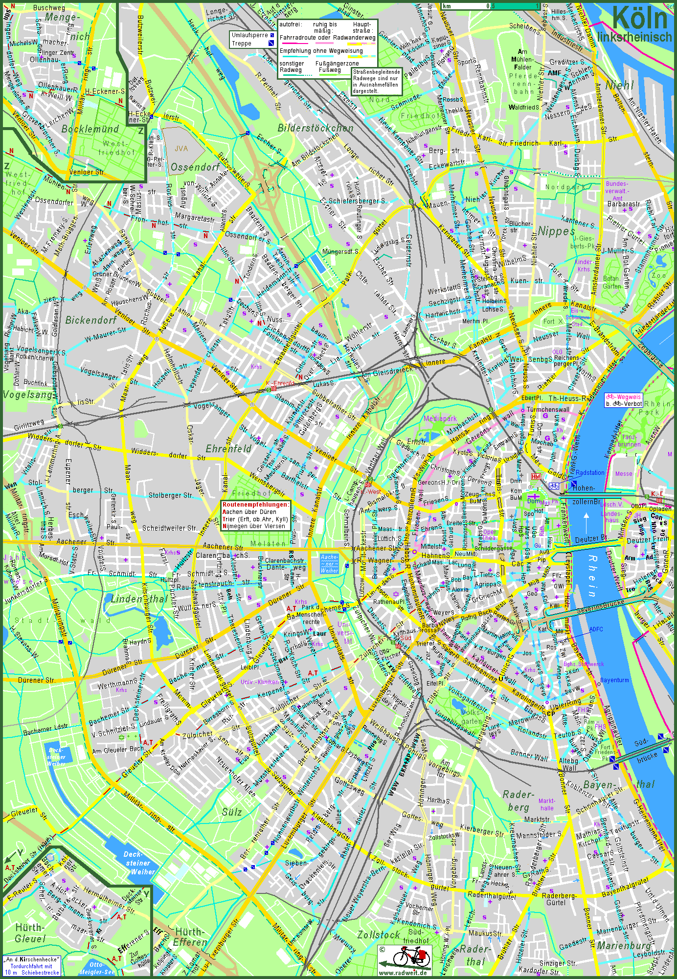 radweit: Köln, Stadtplan mit Fahrradrouten